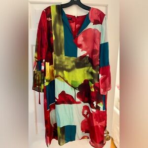 Lafayette XL Silk V-Neck Long Sleeve Dress